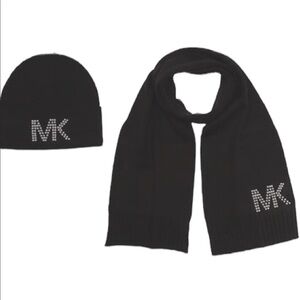 Michael Kors Womens Black Knit Dome Studded Beanie Hat and Scarf 2 Pc Sets New